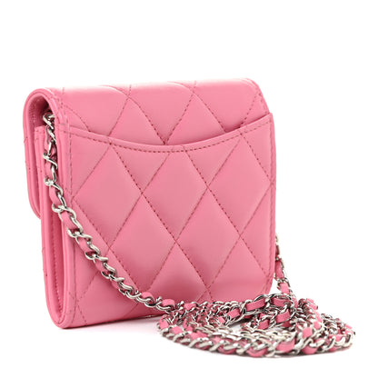 Chanel Lambskin Quilted Flap Card Holder On Chain Pink 3 of 12