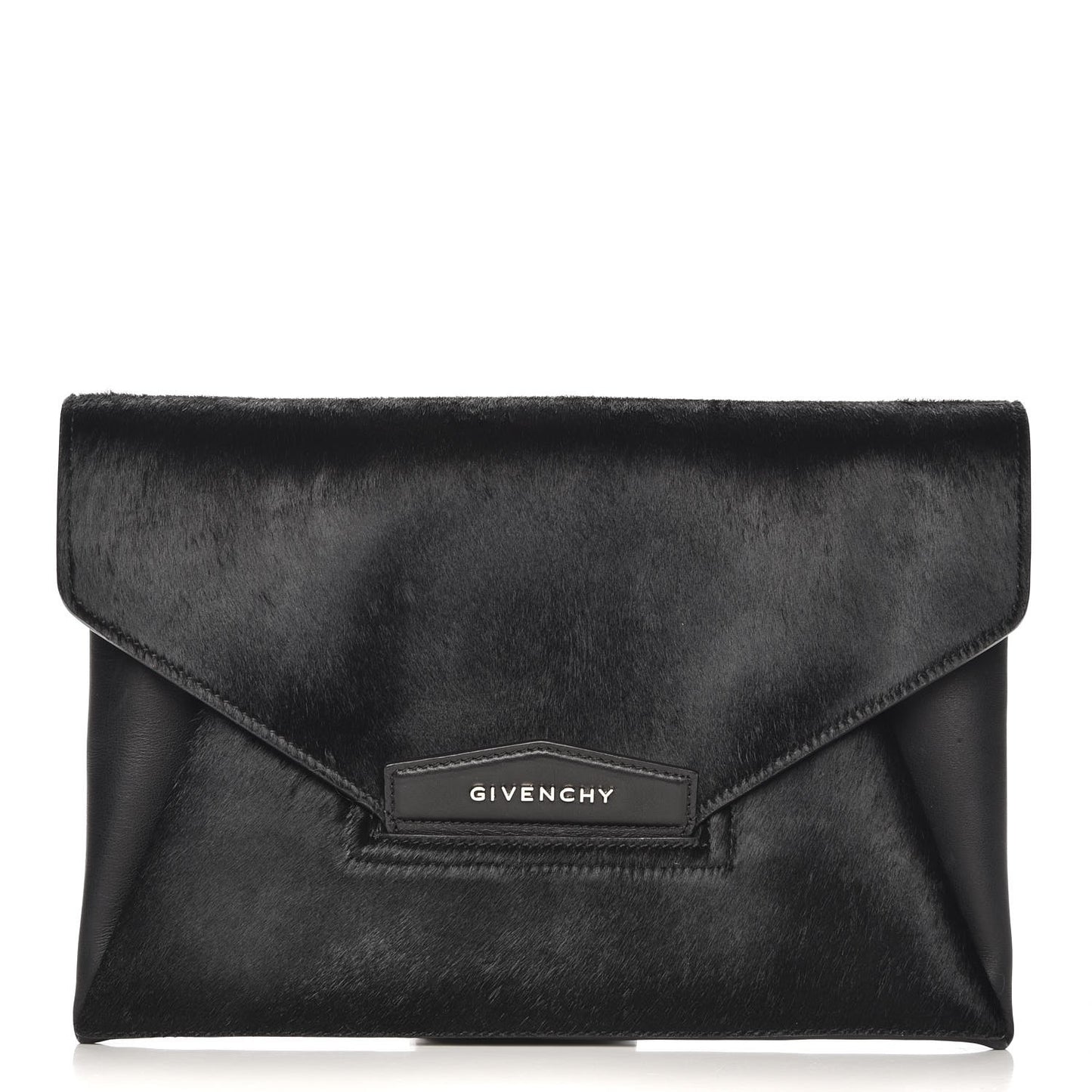 Calf Hair Smooth Calfskin Medium Antigona Envelope Clutch Black