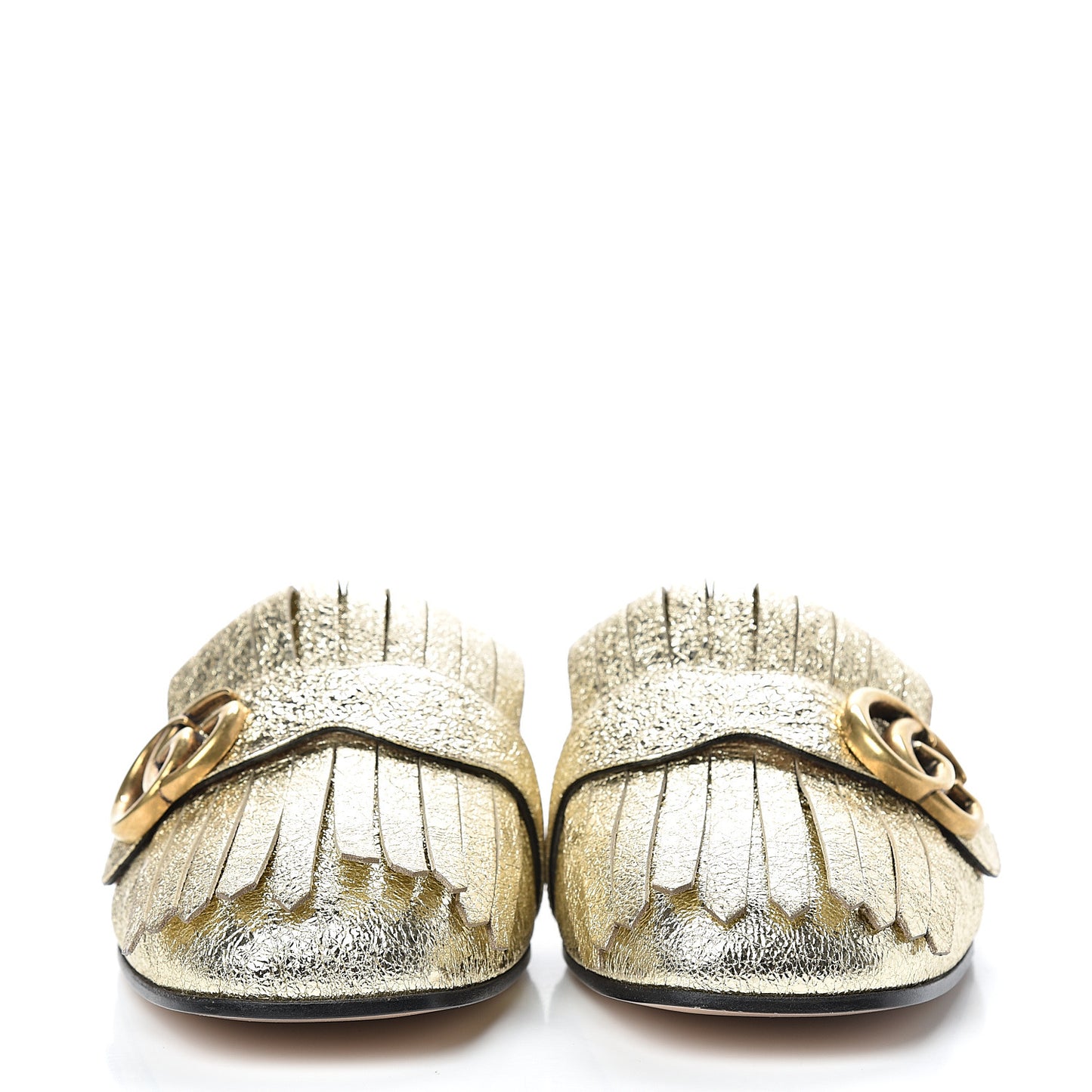 Galassia Womens GG Marmont Fringe Slippers 39.5 Platino