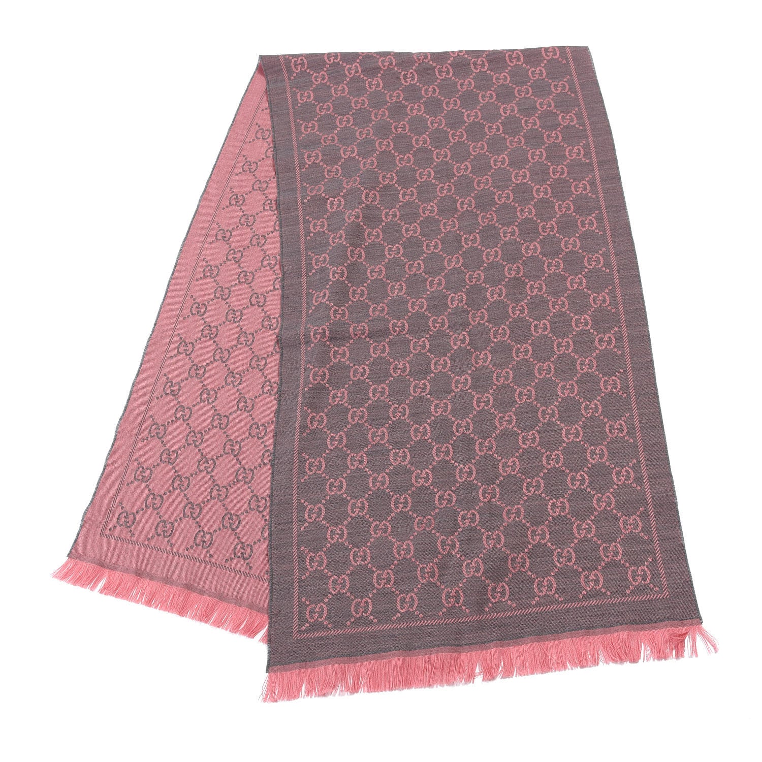 Gucci Wool Jacquard GG Monogram Sten Fringe Scarf Graphite Pink 2 of 4