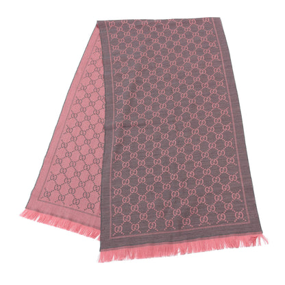 Gucci Wool Jacquard GG Monogram Sten Fringe Scarf Graphite Pink 2 of 4