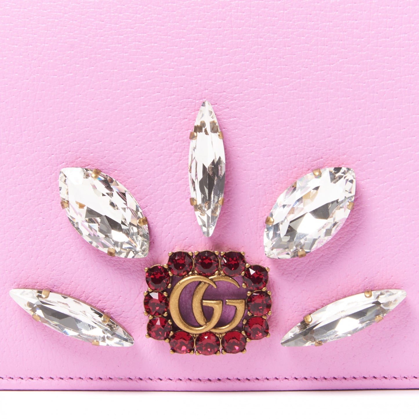 Calfskin Marquise Crystals Mini GG Chain Wallet Malva