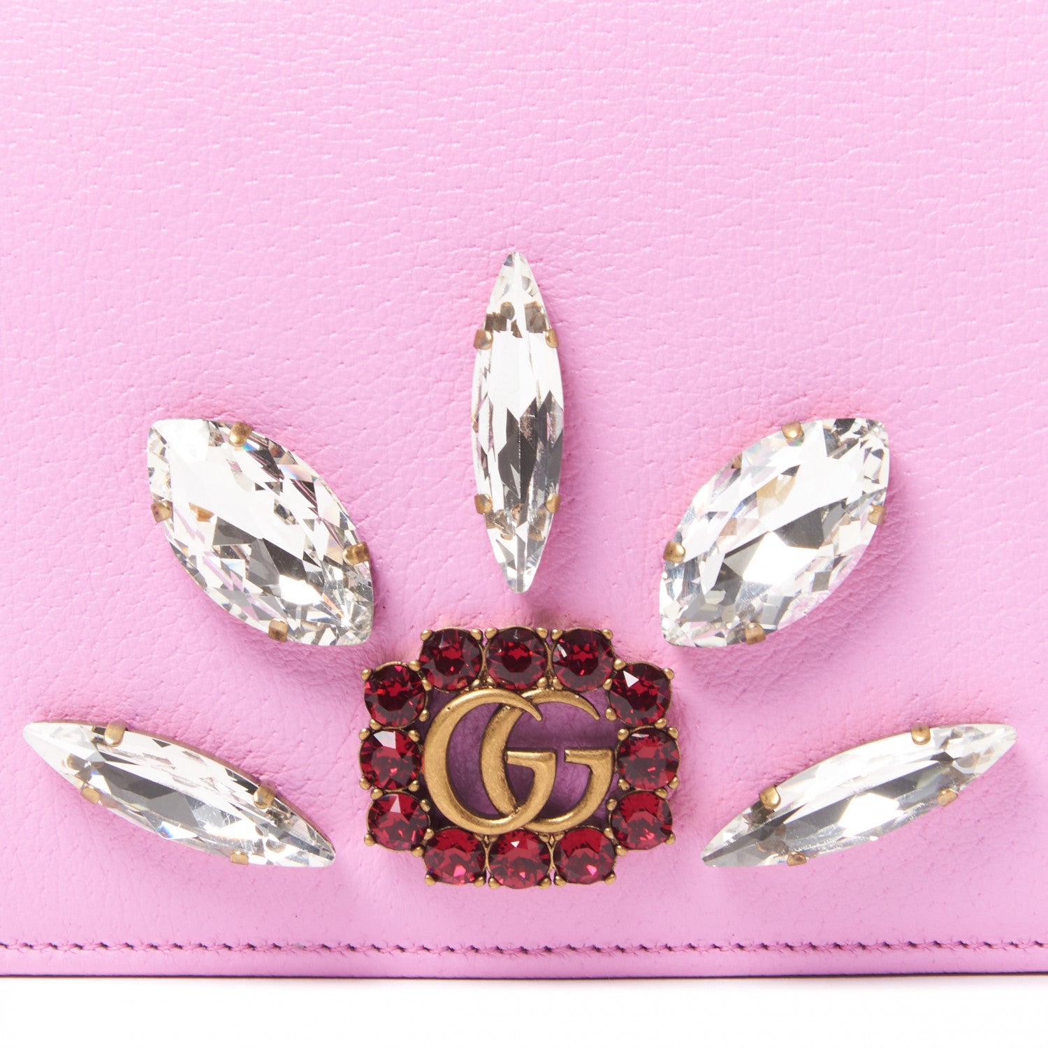Gucci Calfskin Marquise Crystals Mini GG Chain Wallet Malva 6 of 9