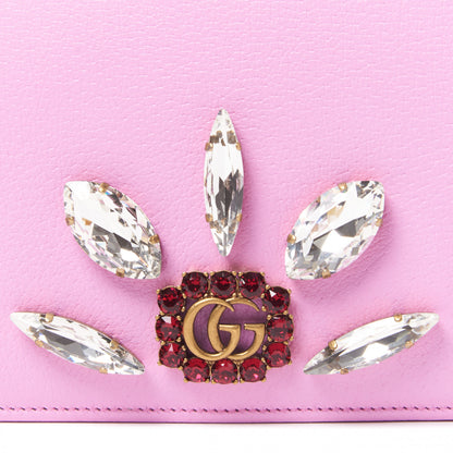 Gucci Calfskin Marquise Crystals Mini GG Chain Wallet Malva 6 of 9