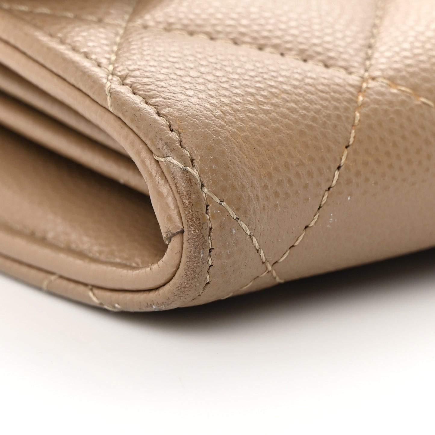 Caviar Quilted Long Flap Wallet Beige
