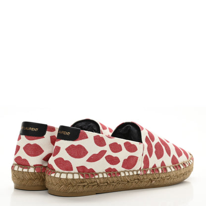 Saint Laurent Lip Print Canvas Espadrilles 36 Bianco Rosso Black 4 of 11
