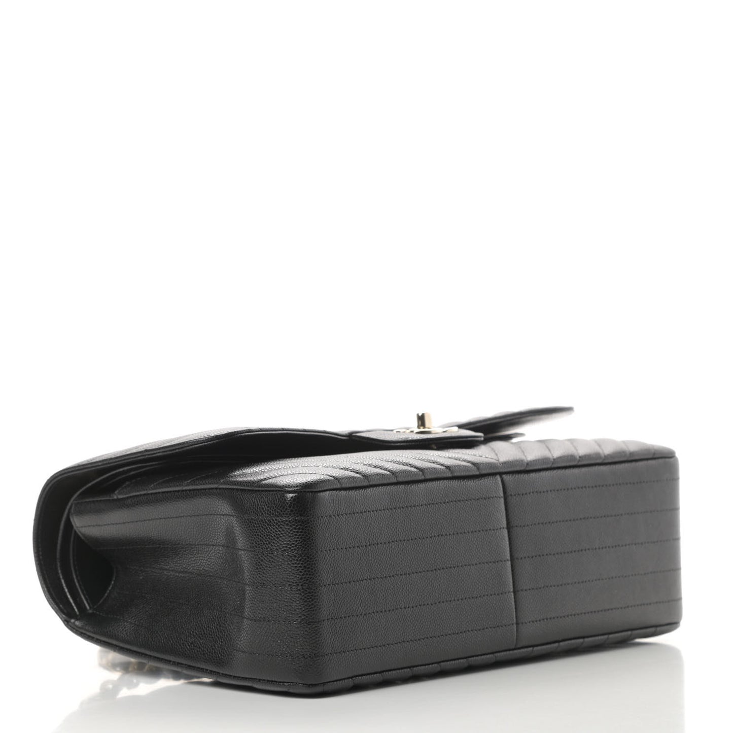 Caviar Chevron Quilted Jumbo Double Flap Black