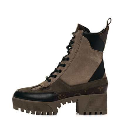 Louis Vuitton Suede Calfskin Monogram Laureate Platform Desert Boots 37 Taupe 1 of 6