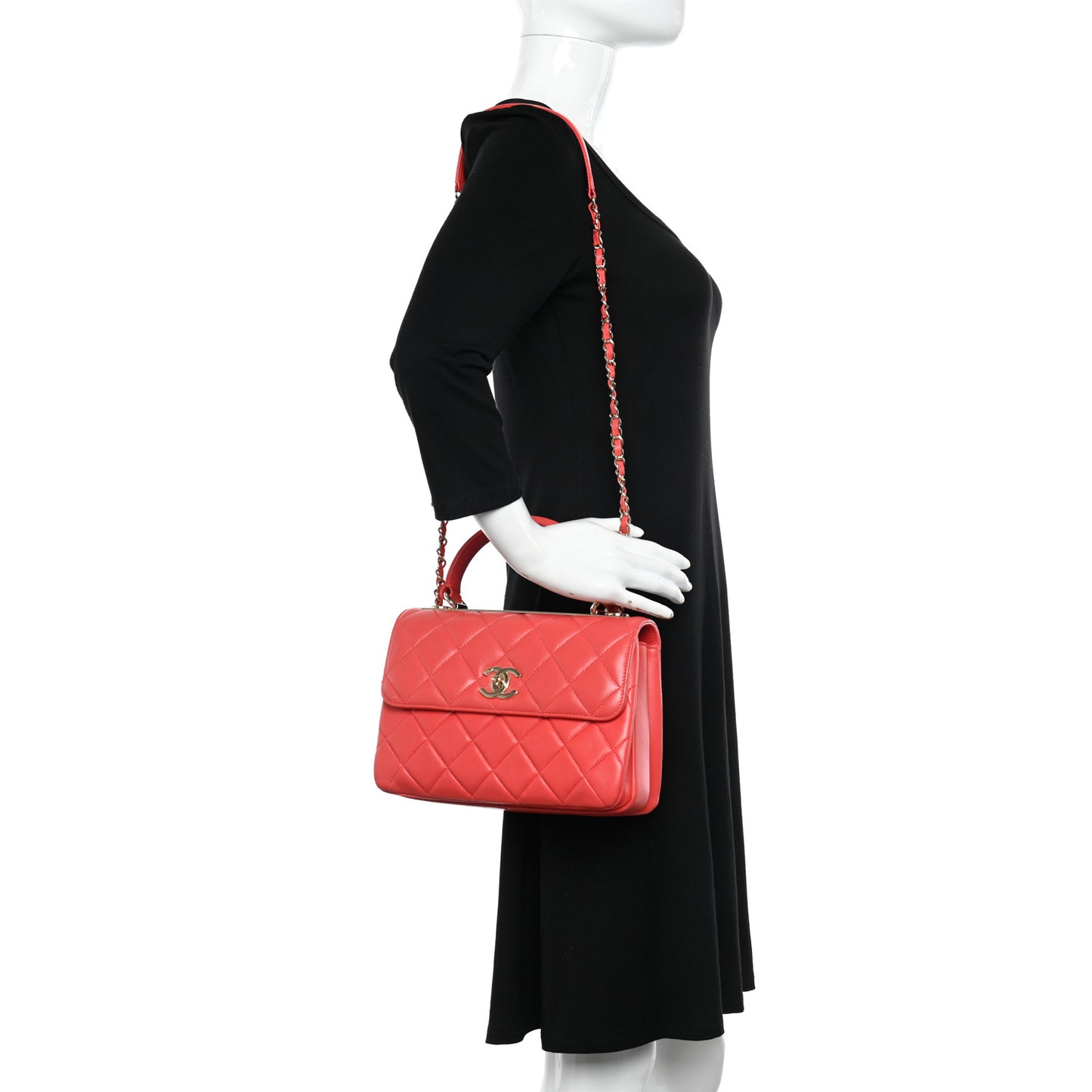 Lambskin Quilted Small Trendy CC Flap Dual Handle Bag Red