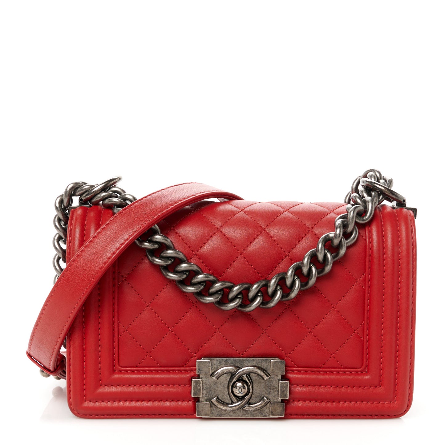Lambskin Quilted Small Boy Flap Red