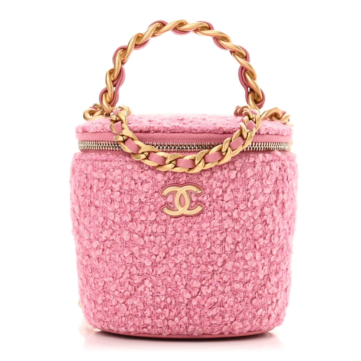 Chanel Tweed Quilted Afternoon Tea Top Handle Vanity Case With Chain Pink 1 of 11