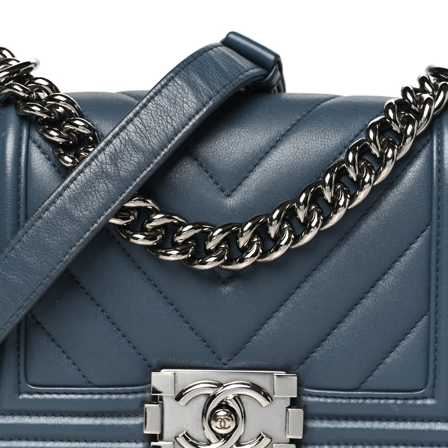 Calfskin Chevron Quilted Small Boy Flap Blue