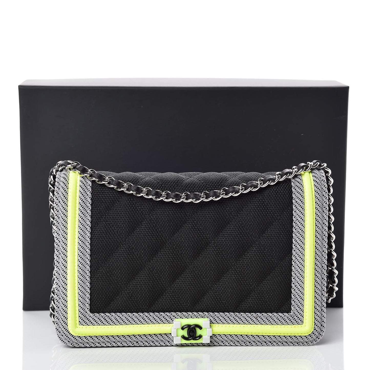 Canvas Quilted Fluo Boy Wallet On Chain WOC Black Grey Yellow
