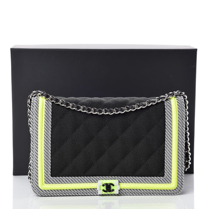 Chanel Canvas Quilted Fluo Boy Wallet On Chain WOC Black Grey Yellow 15 of 15