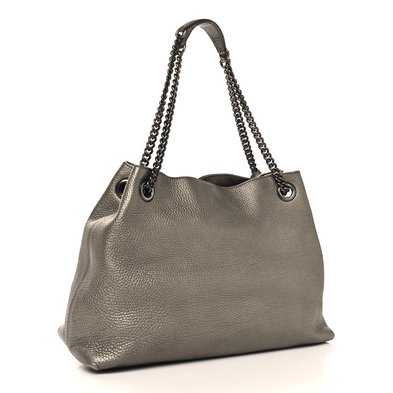 Gucci Metallic Pebbled Calfskin Medium Soho Chain Shoulder Bag Golden Beige 3 of 13