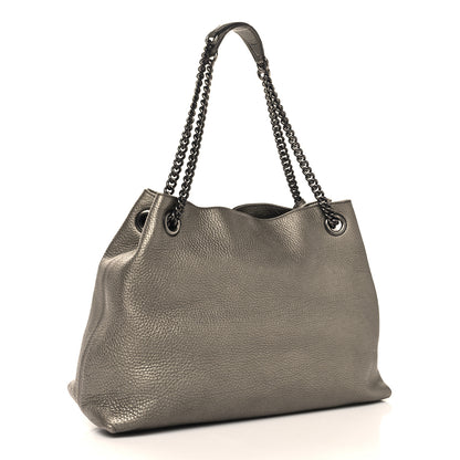 Gucci Metallic Pebbled Calfskin Medium Soho Chain Shoulder Bag Golden Beige 3 of 13