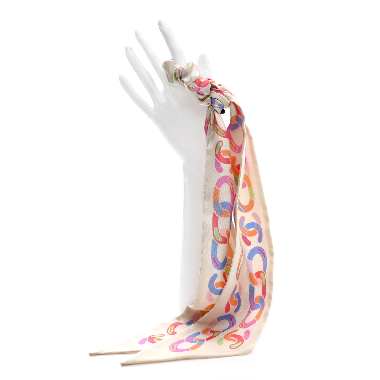 Silk CC Scrunchie and Scarf Hair Tie Set White Multicolor