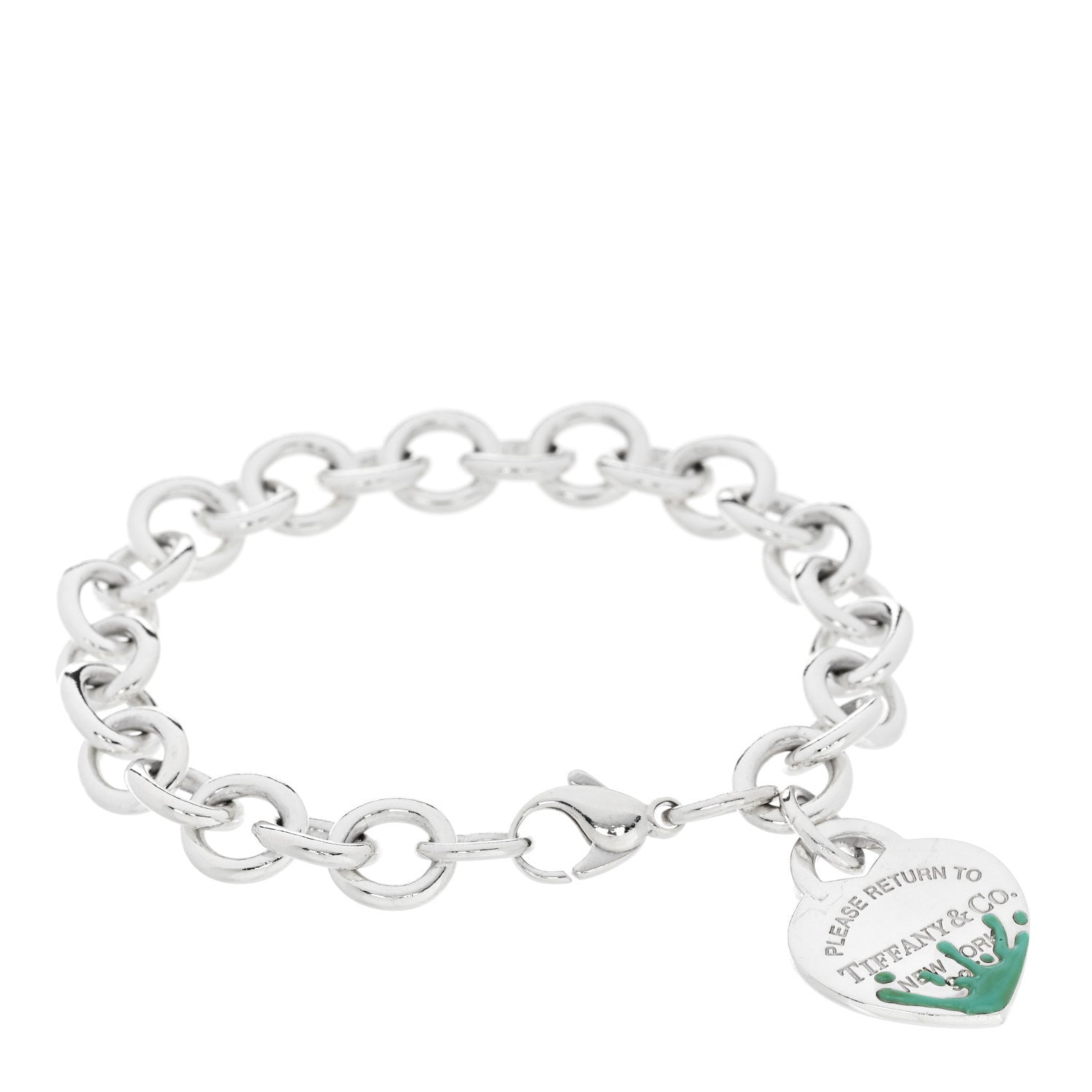 Tiffany Sterling Silver Enamel Return to Tiffany Color Splash Heart Tag Bracelet Blue 1 of 3
