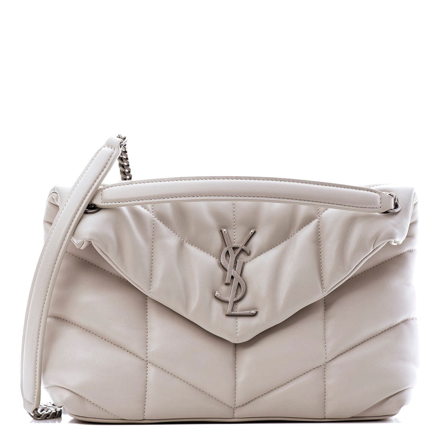Saint Laurent Lambskin Quilted Small Loulou Puffer Monogram Chain Satchel Blanc Vintage 1 of 11