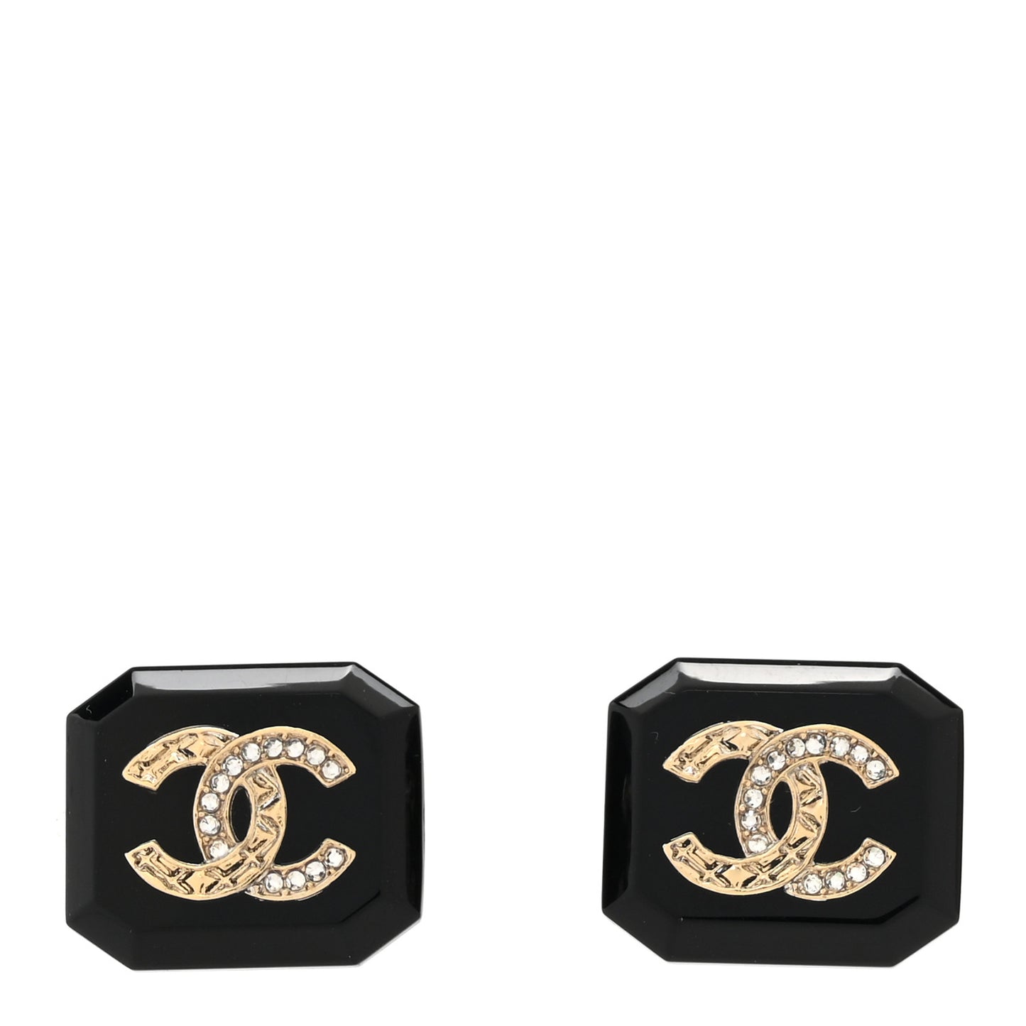 Enamel Strass CC Earrings Black