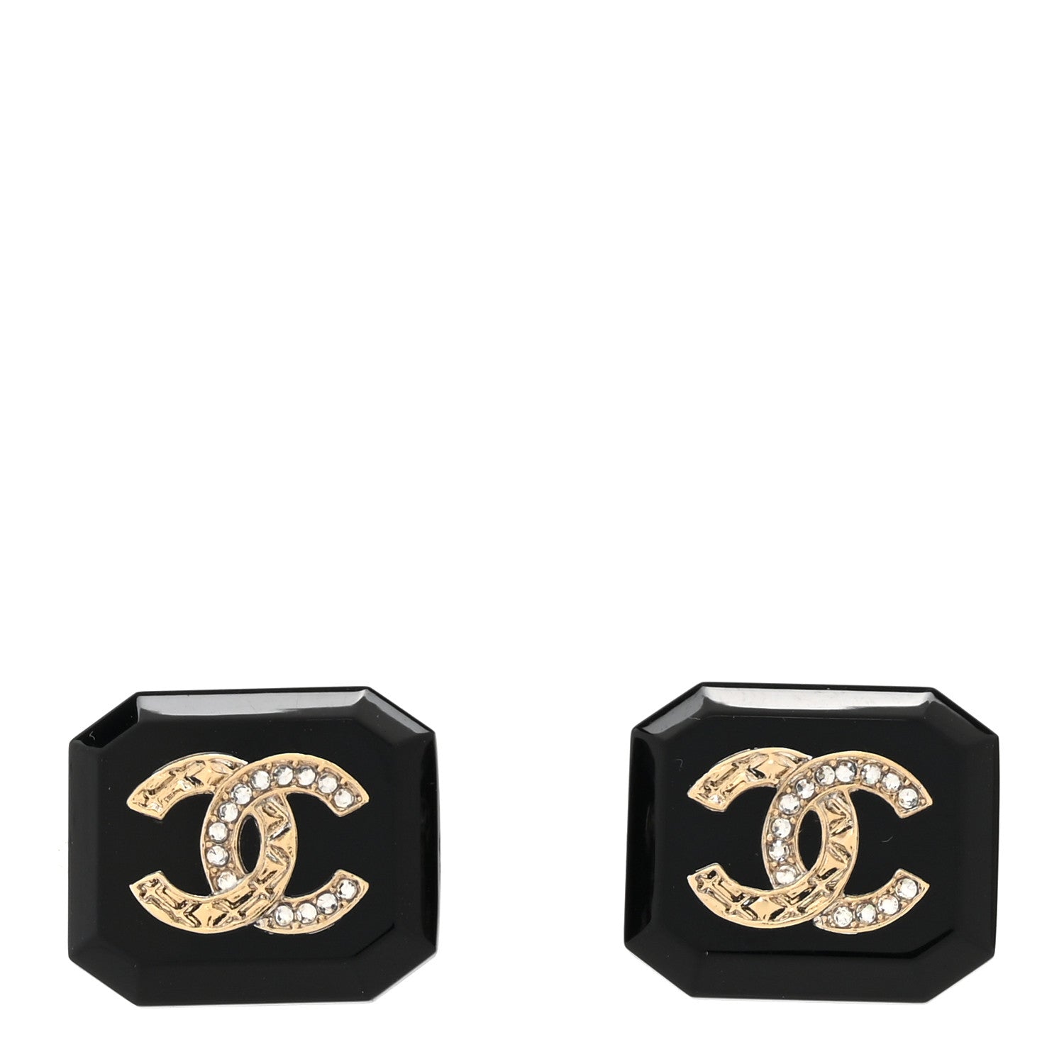 Chanel Enamel Strass CC Earrings Black 1 of 5