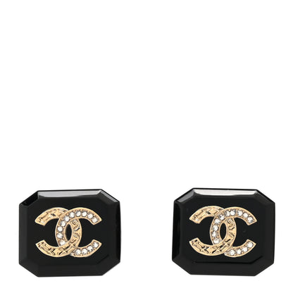 Chanel Enamel Strass CC Earrings Black 1 of 5
