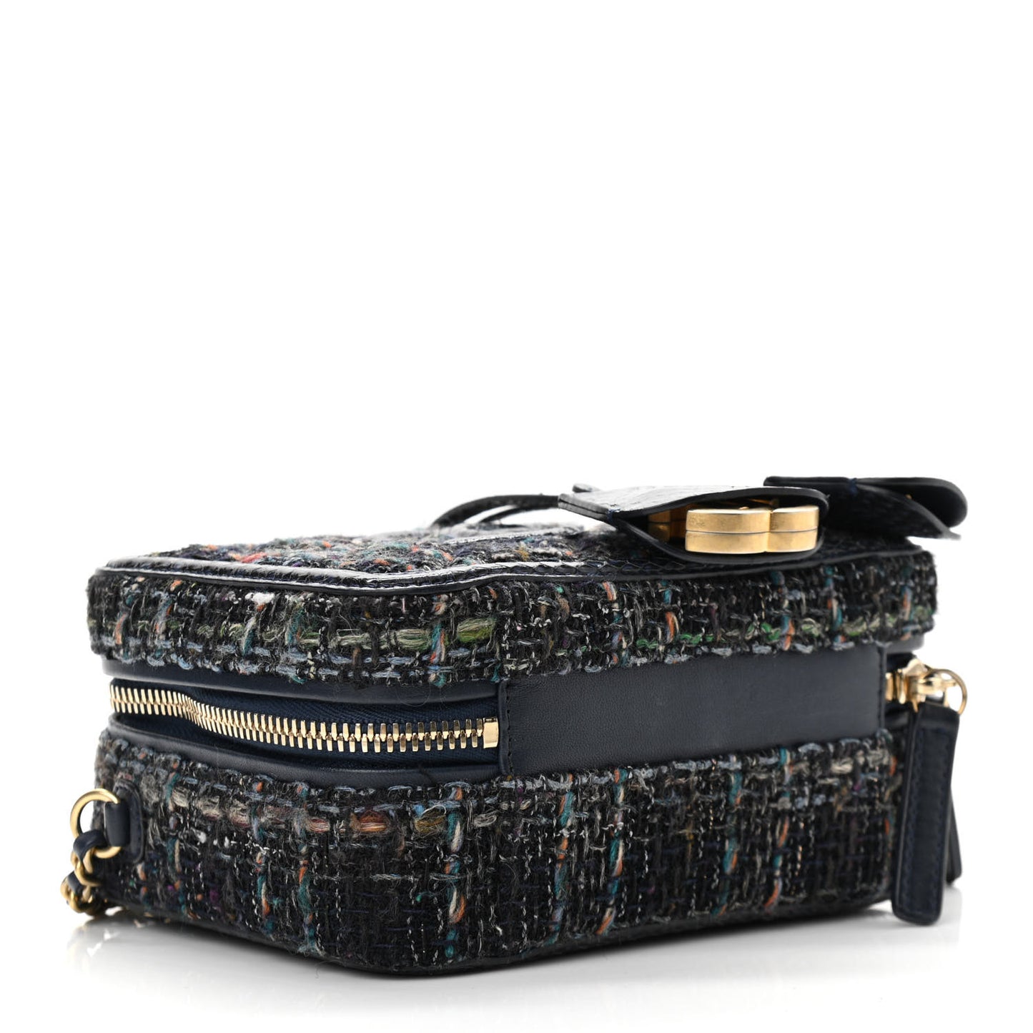 Tweed Snakeskin Quilted Small CC Filigree Vanity Case Navy Multicolor
