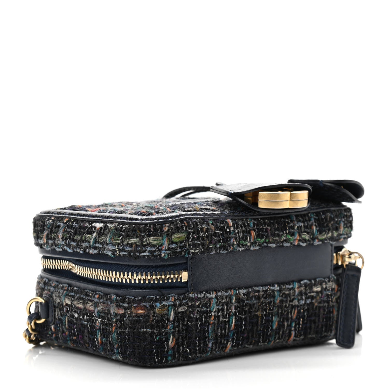 Chanel Tweed Snakeskin Quilted Small CC Filigree Vanity Case Navy Multicolor 3 of 10