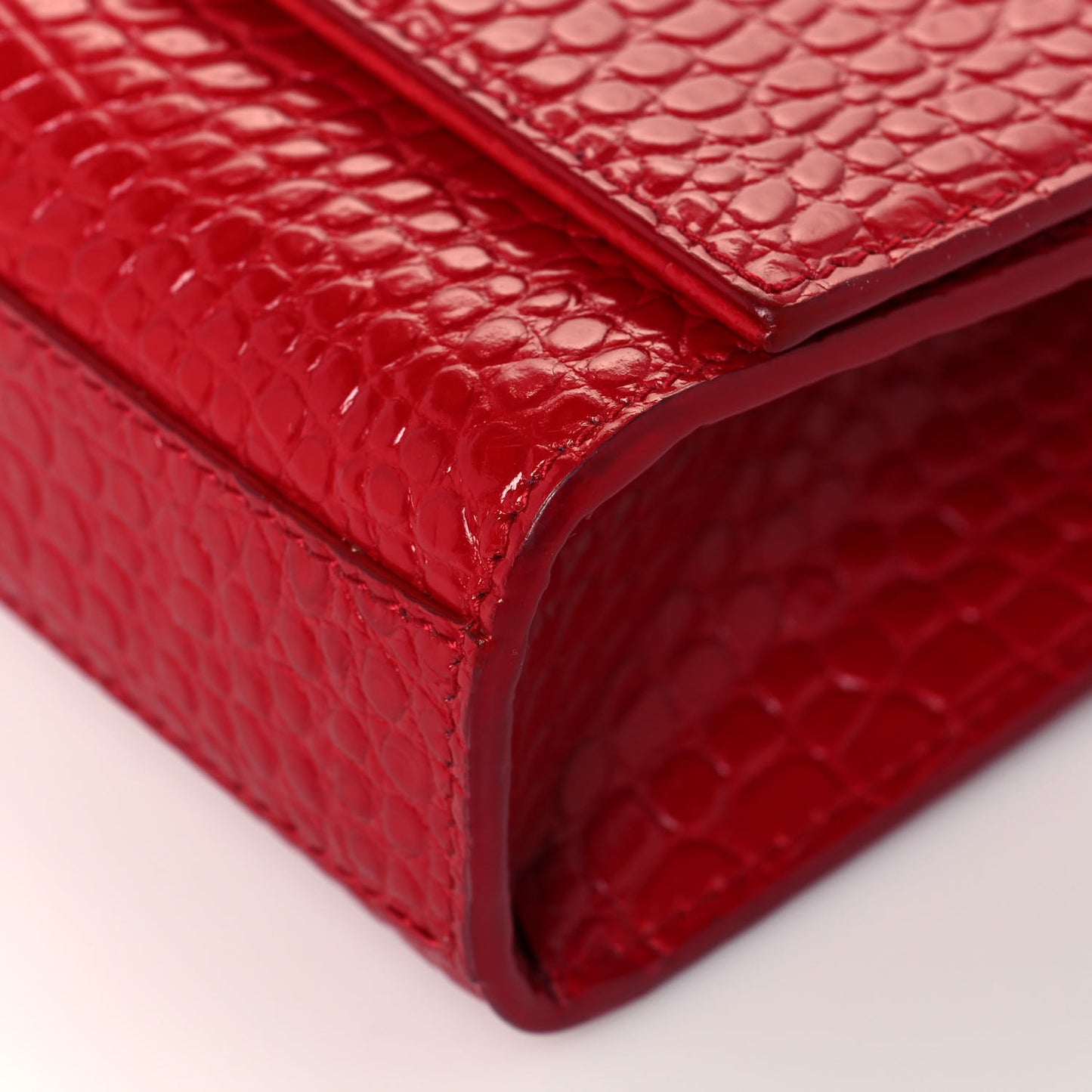 Calfskin Crocodile Embossed Medium Classic Monogram Kate Tassel Satchel Red