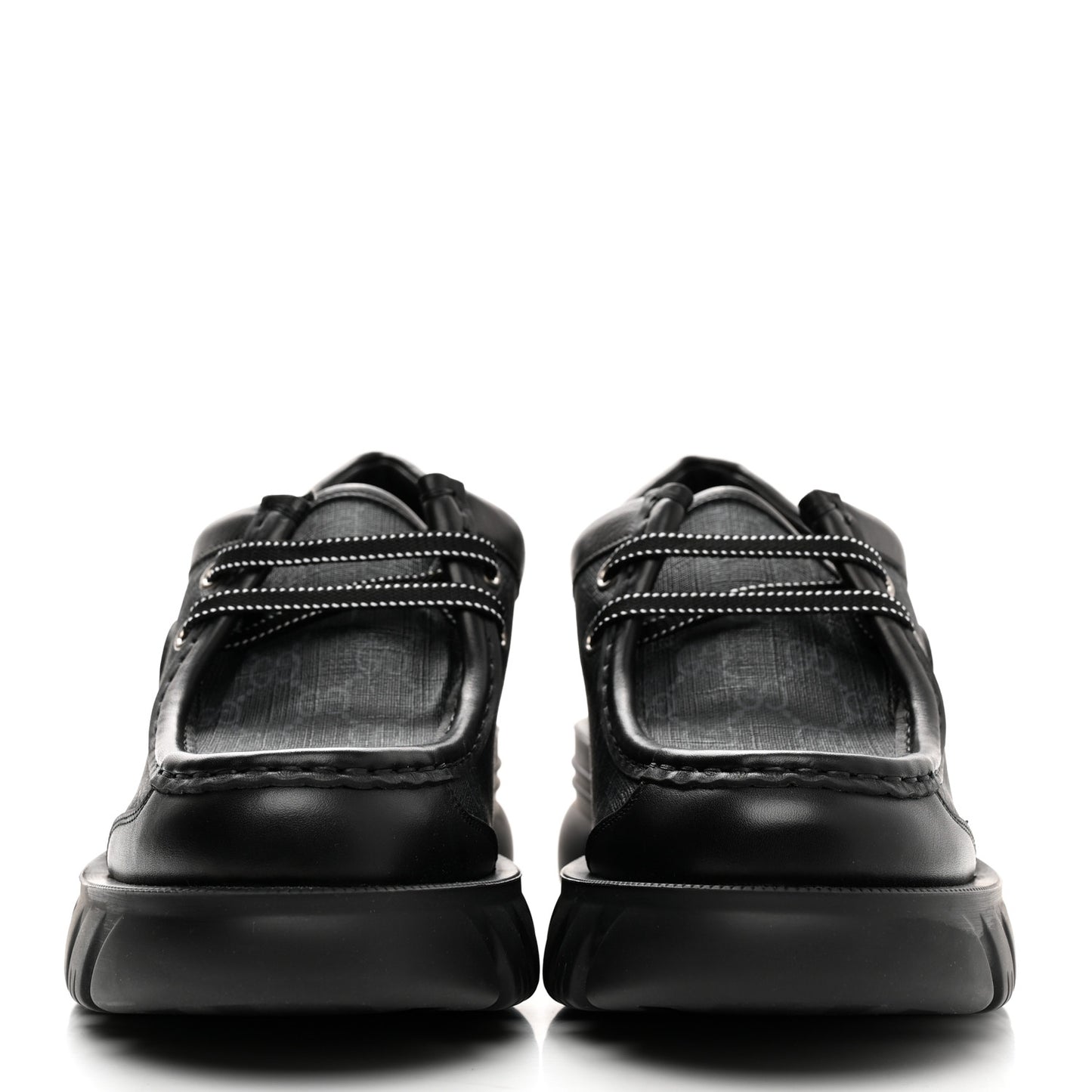 GG Supreme Monogram Quebec Calfskin Retro Interlocking G Mens Platform Derby Loafers 9 Black