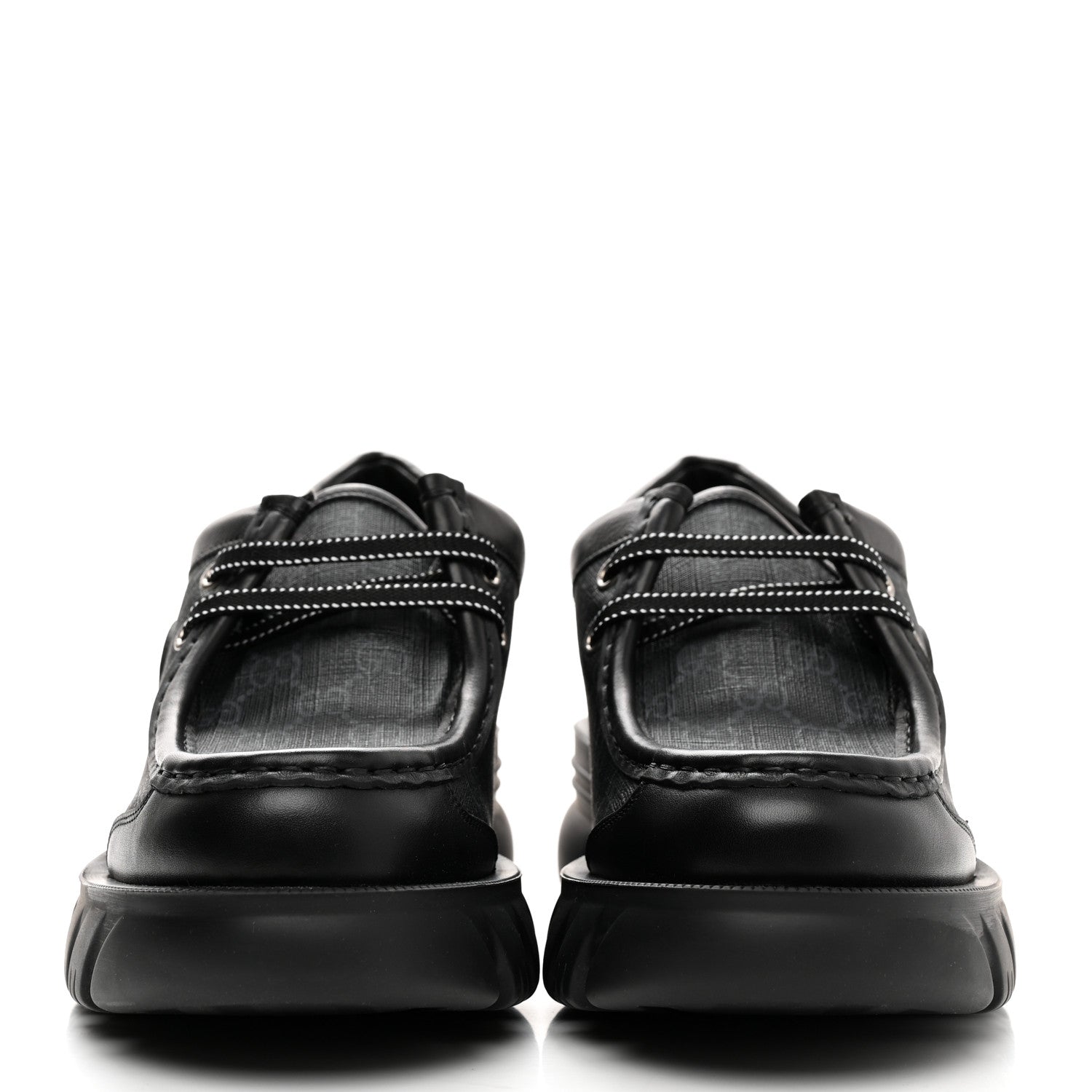 Gucci GG Supreme Monogram Quebec Calfskin Retro Interlocking G Mens Platform Derby Loafers 9 Black 2 of 9