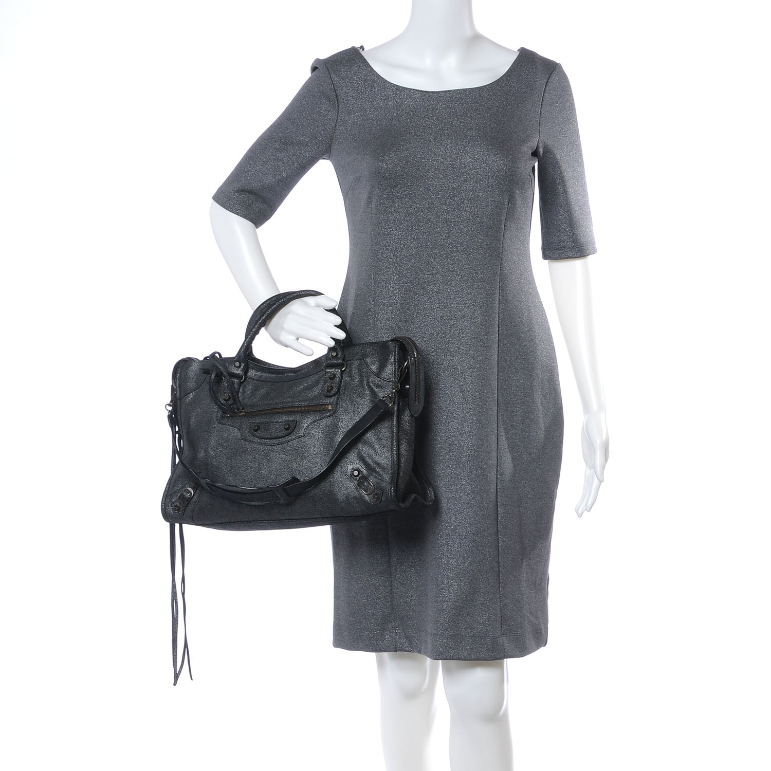 Balenciaga Metallic Craquele Calfskin Classic Hardware City Black 2 of 7