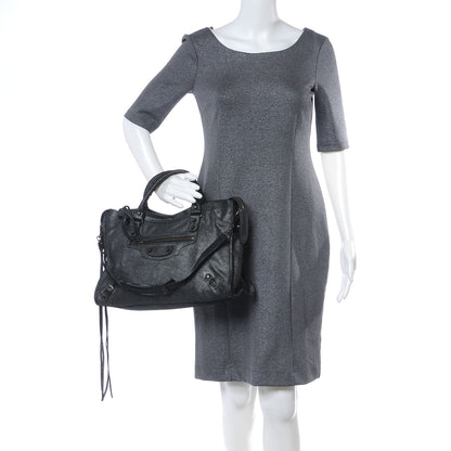 Balenciaga Metallic Craquele Calfskin Classic Hardware City Black 2 of 7