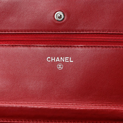 Chanel Lambskin Quilted Wallet On Chain WOC Red 6 of 11