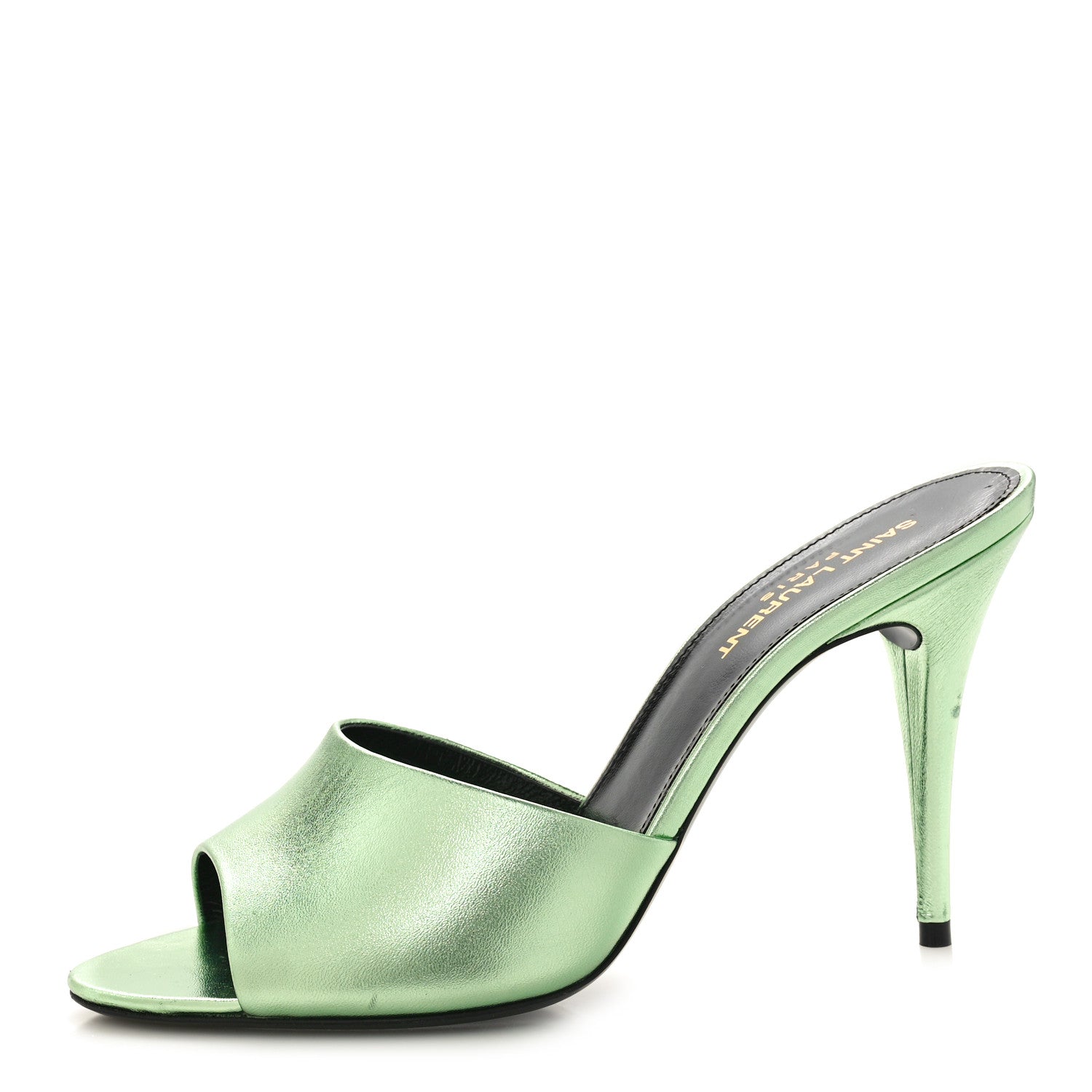 Saint Laurent Metallic Nappa La 16 Mule Sandals 38.5 Green 1 of 9