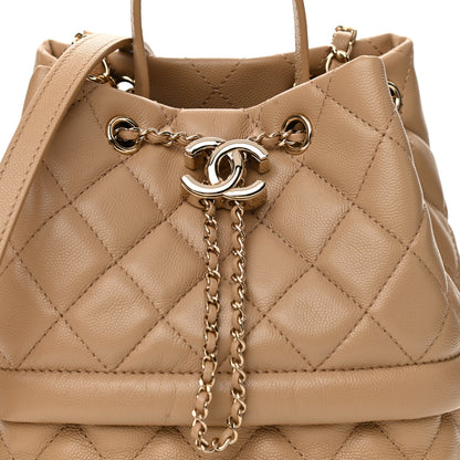Chanel Caviar Quilted Rolled Up Bucket Drawstring Bag Beige 8 of 10