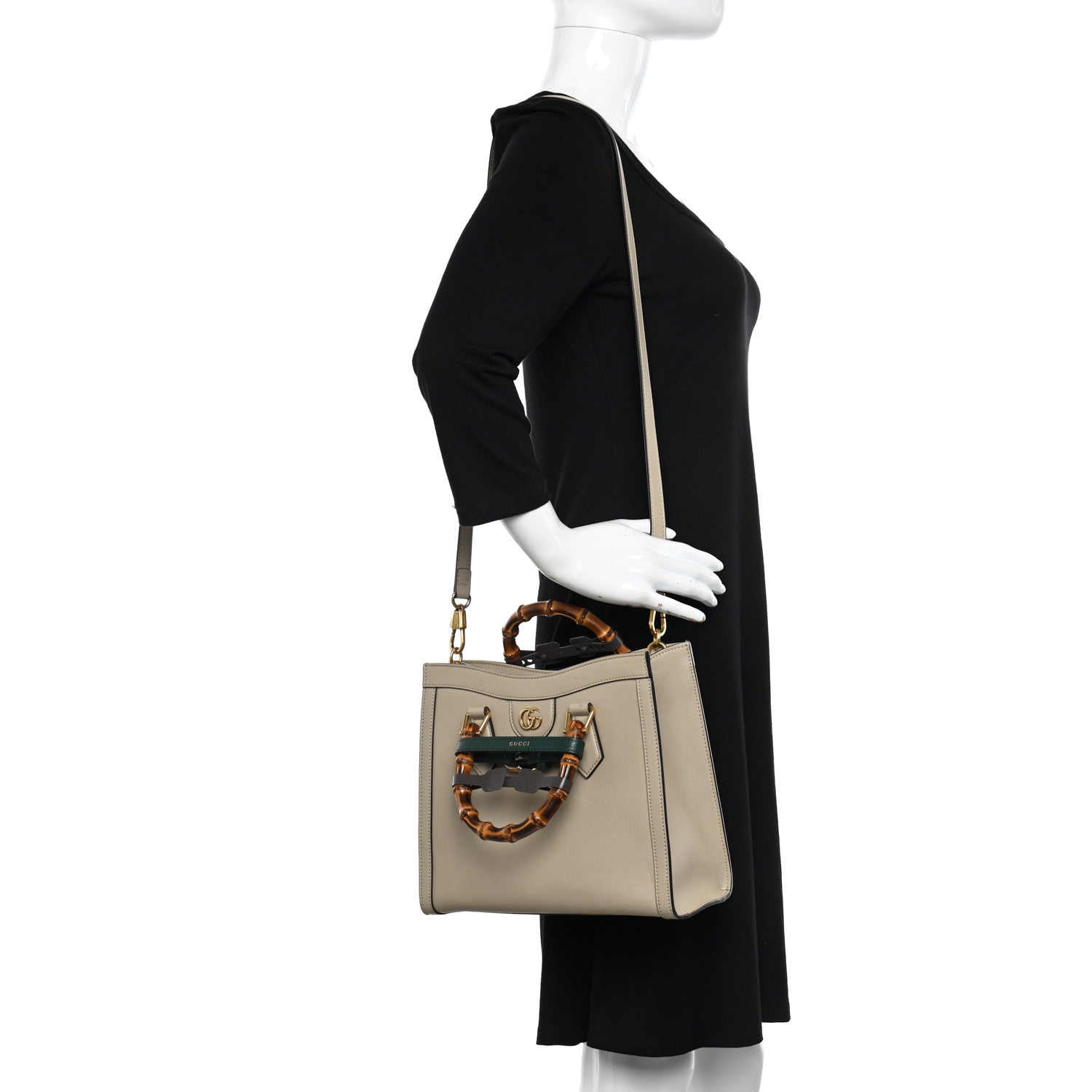 Gucci Textured Dollar Calfskin Web Small Diana Tote Bag Oatmeal Vintage Green 2 of 11