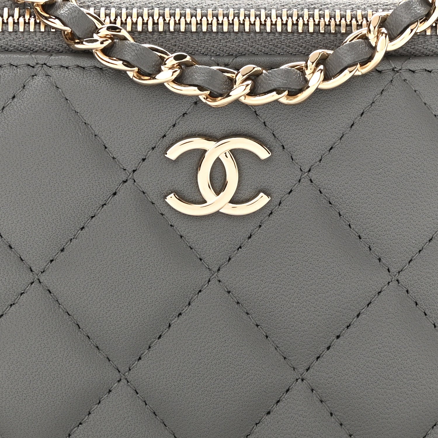 Chanel Lambskin Quilted Small Top Handle Vanity Case With Chain Grey 9 of 12