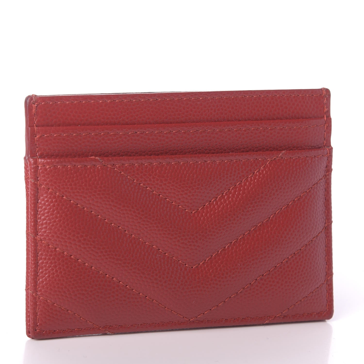 Saint Laurent Grain De Poudre Matelasse Chevron Monogram Credit Card Case New Red 2 of 9
