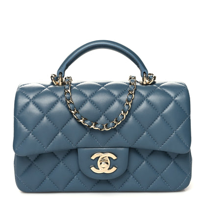 Chanel Lambskin Quilted Mini Top Handle Rectangular Flap Blue 1 of 11