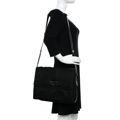 Prada Re-Nylon Vitello Padded Large Flap Shoulder Bag Black 2 of 12