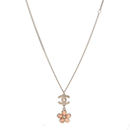 Chanel Enamel Crystal CC Camellia Pendant Necklace Beige Gold 1 of 6