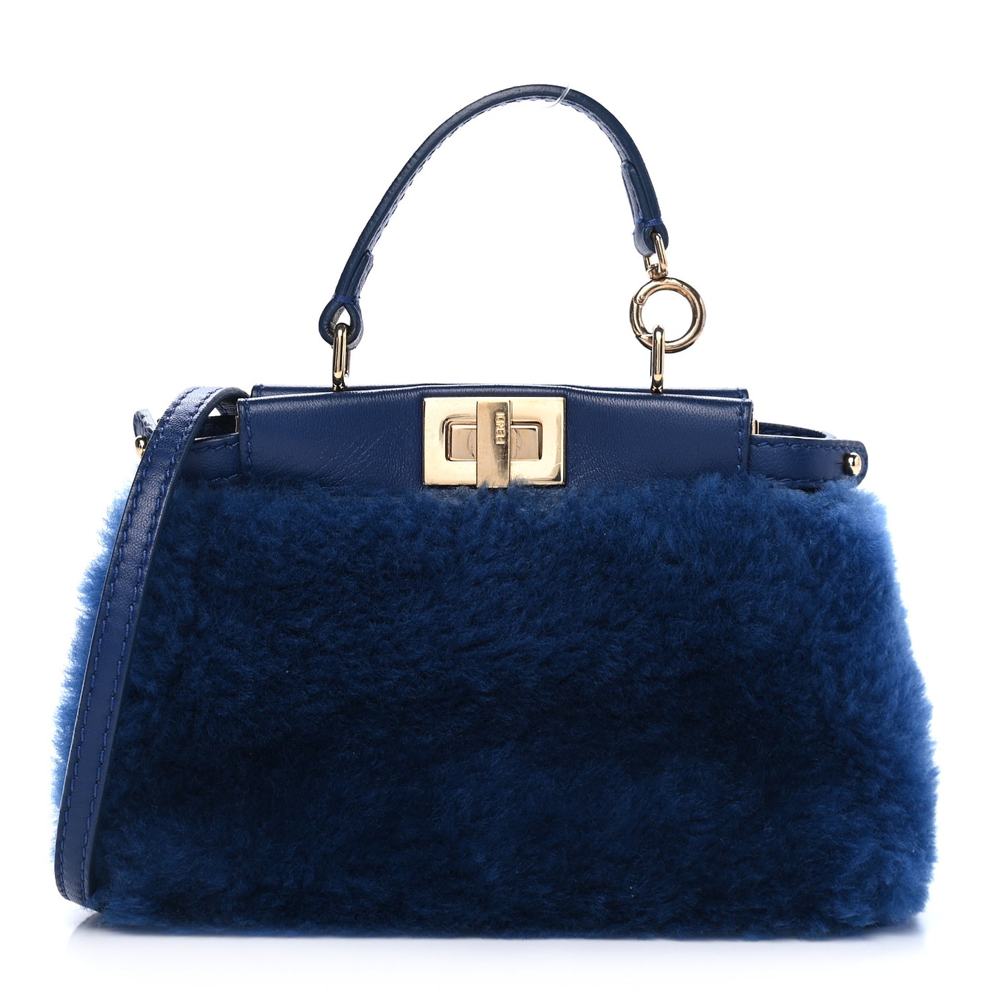 Shearling Shiny Nappa Micro Peekaboo Iconic Satchel Blue