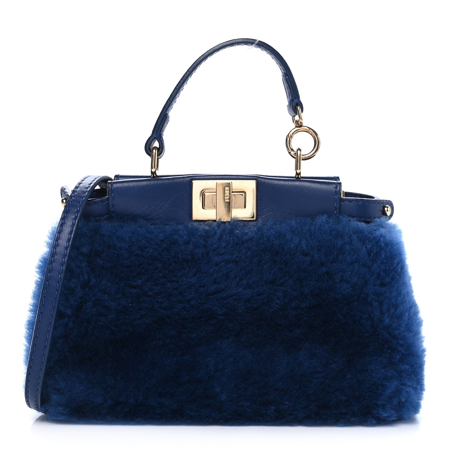 Fendi Shearling Shiny Nappa Micro Peekaboo Iconic Satchel Blue 1 of 10