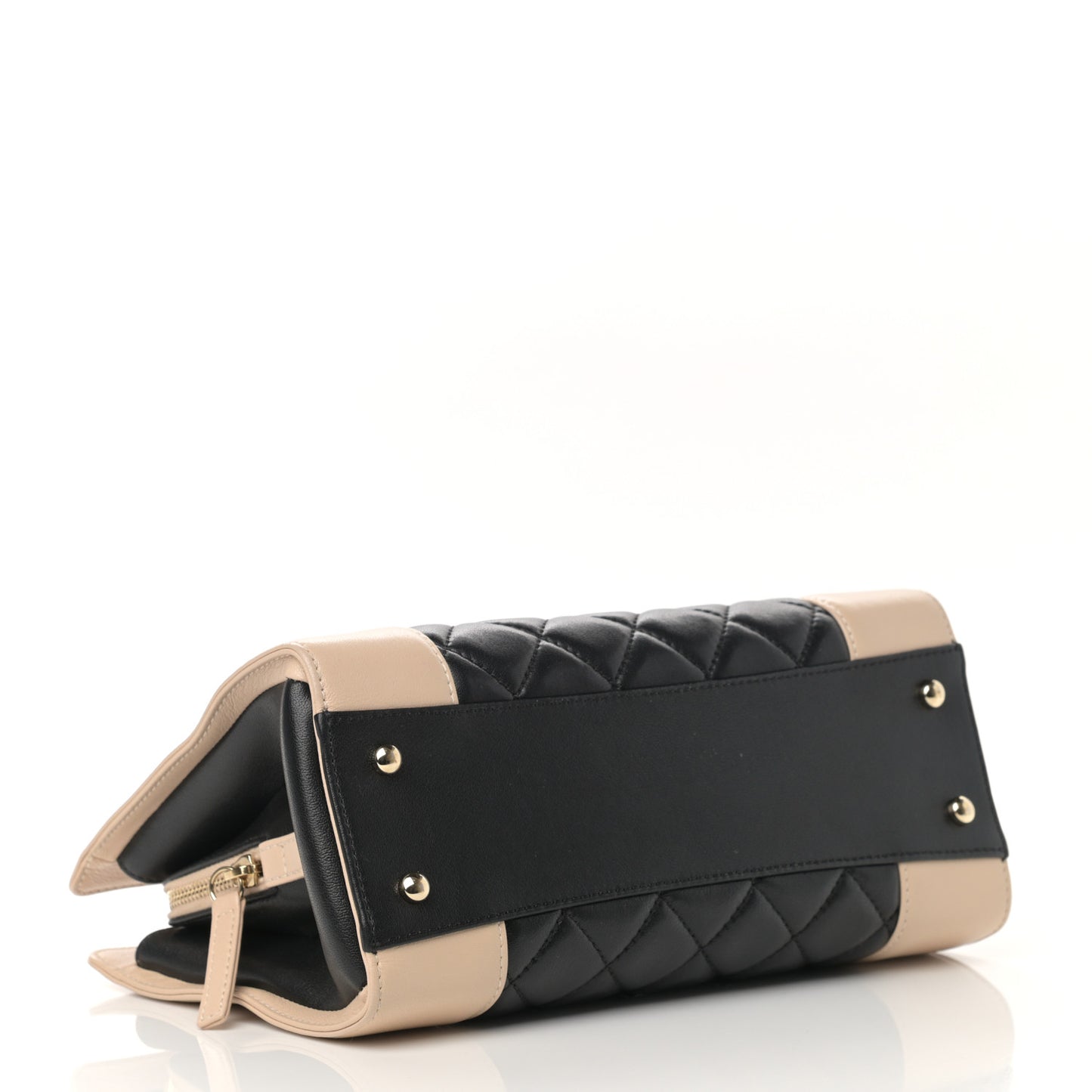 Sheepskin Quilted Mademoiselle Vintage Shopping Tote Beige Black