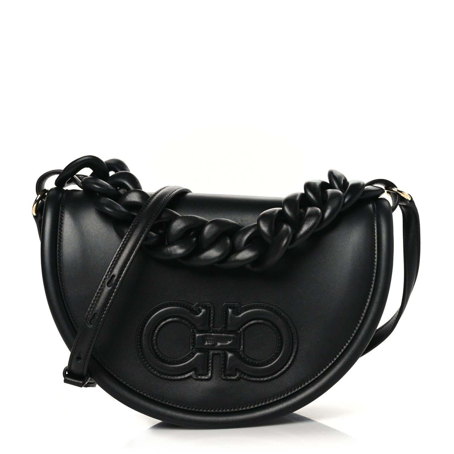 Salvatore Ferragamo Calfskin Aura Shoulder Bag Black 1 of 8