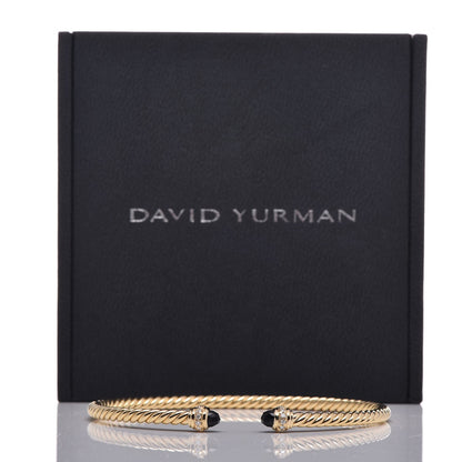 David Yurman 18K Yellow Gold Diamond Black Onyx 3mm Cablespira Bracelet 6 of 6