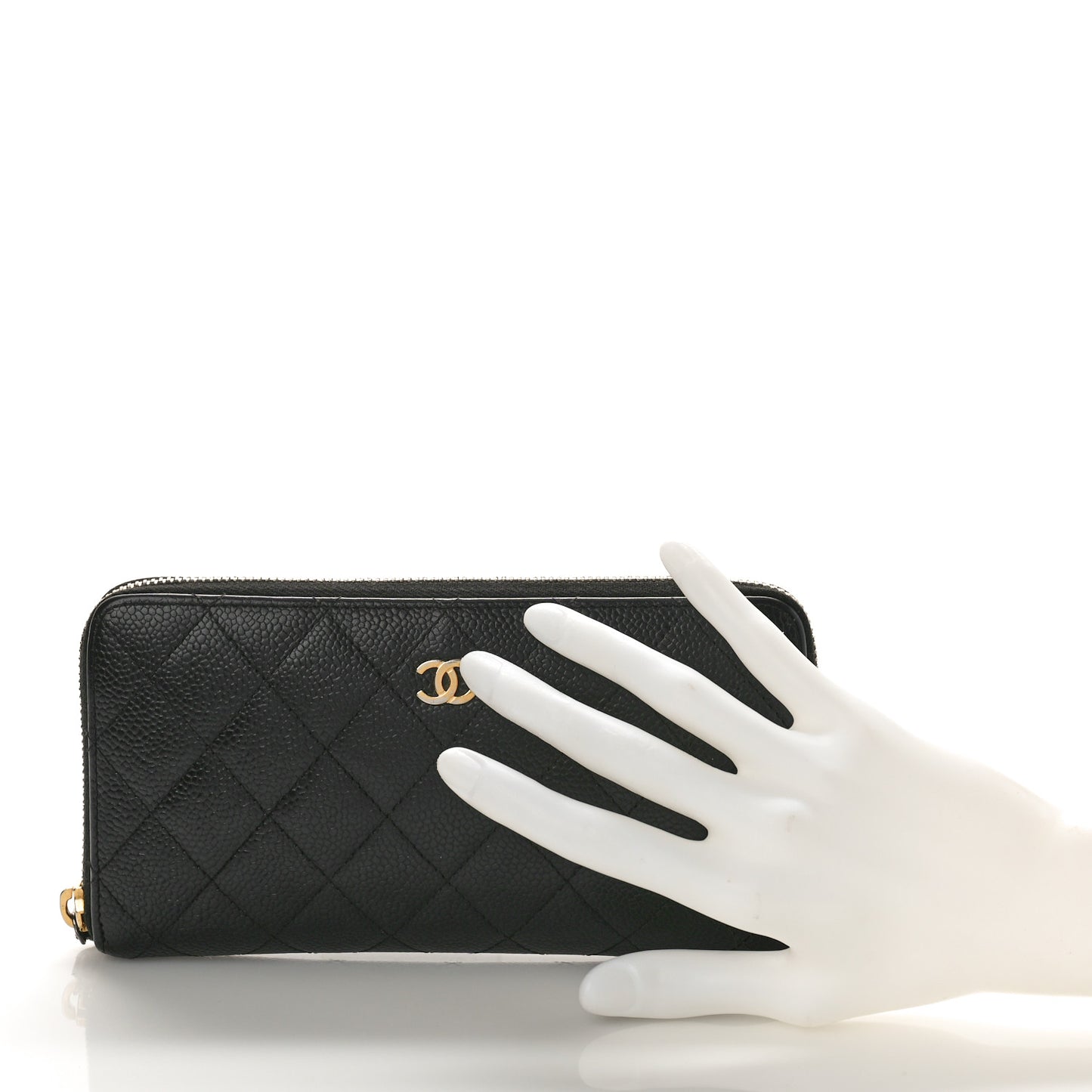 Caviar Quilted Large Gusset Zip Around Wallet Black