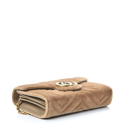Gucci Velvet Matelasse GG Marmont Chain Wallet Taupe 4 of 14