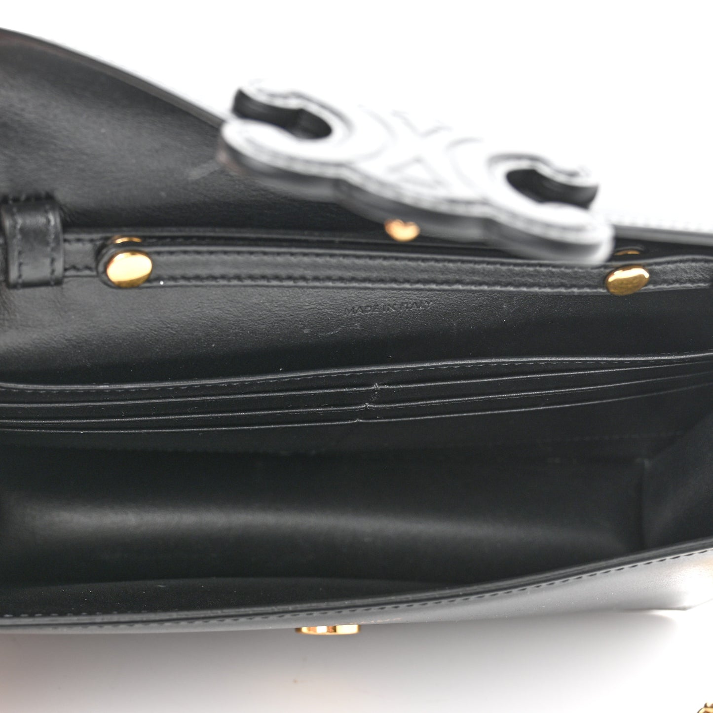 Shiny Calfskin Cuir Triomphe Wallet on Chain Black